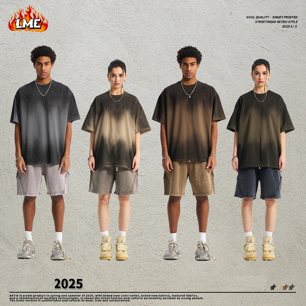 

Лето 2022, винтажная футболка с короткими рукавами для мужчин, модная американская брендовая футболка с коротким рукавом для пирсинга с кислотой