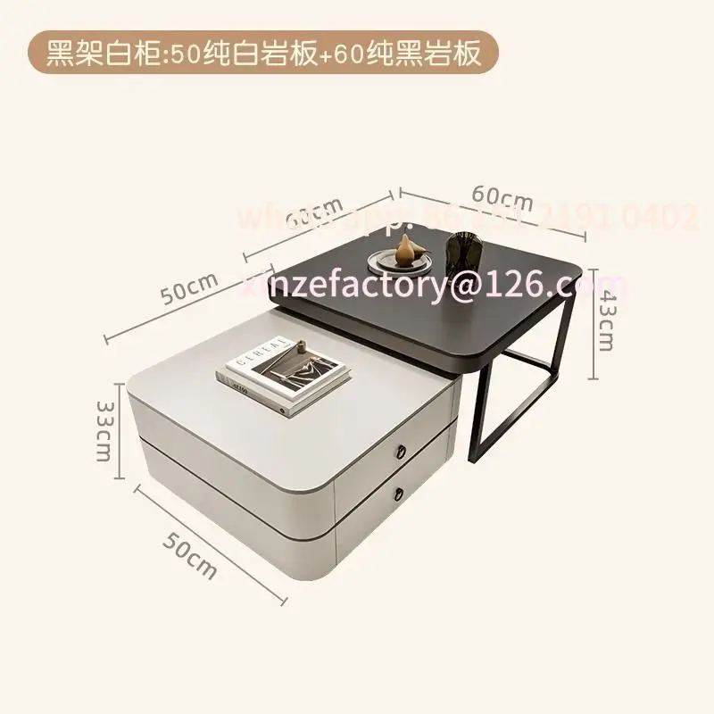 Customizable Italian rock slab coffee table light luxury modern simple living room home retractable size square table