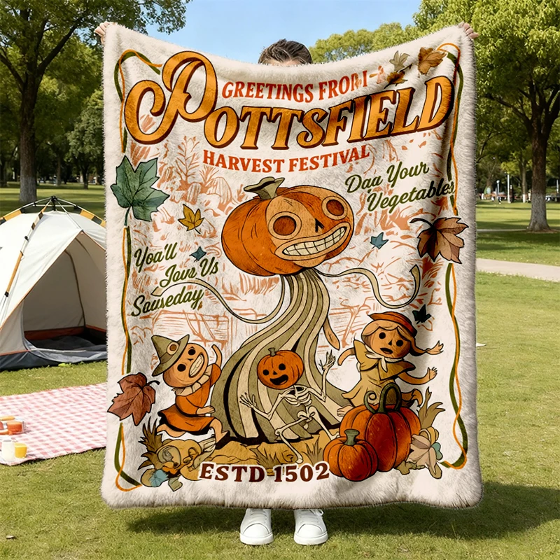 Greetings From Pottsfield Harvest Festival Soft Blanket, OTGW Inspired Halloween Comfy Blanket, Vintage Pumpkin Flannel