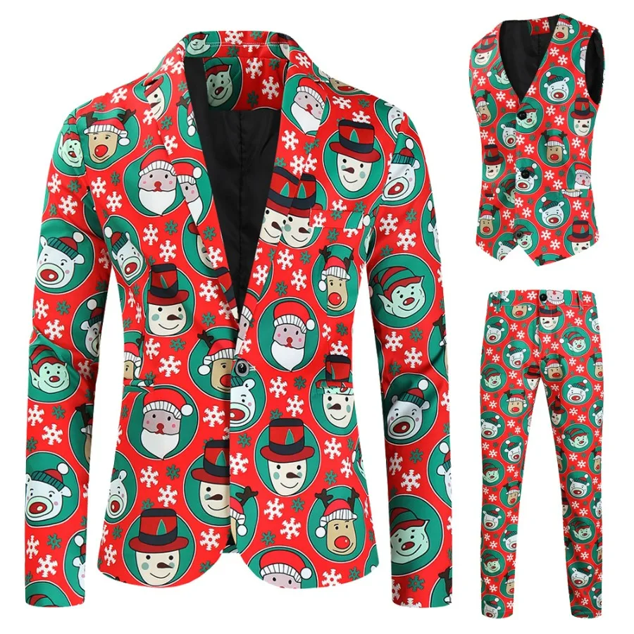 New Men's Suit Sets Rainbow Striped Print Blazers Jacket+Pants+Vest Three Pieces Halloween Christmas Party Stage Singer Costumes