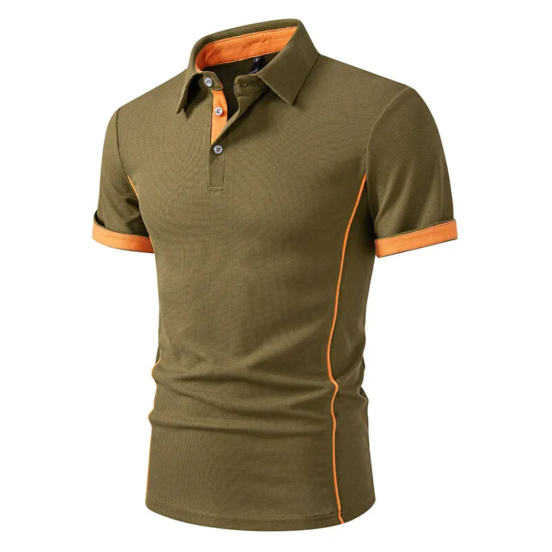 

New Men's Short Sleeve Polo Shirts Solid Color Casual T-shirt Summer Trendy Breathable Basic Splice Top Sport Men Shirts