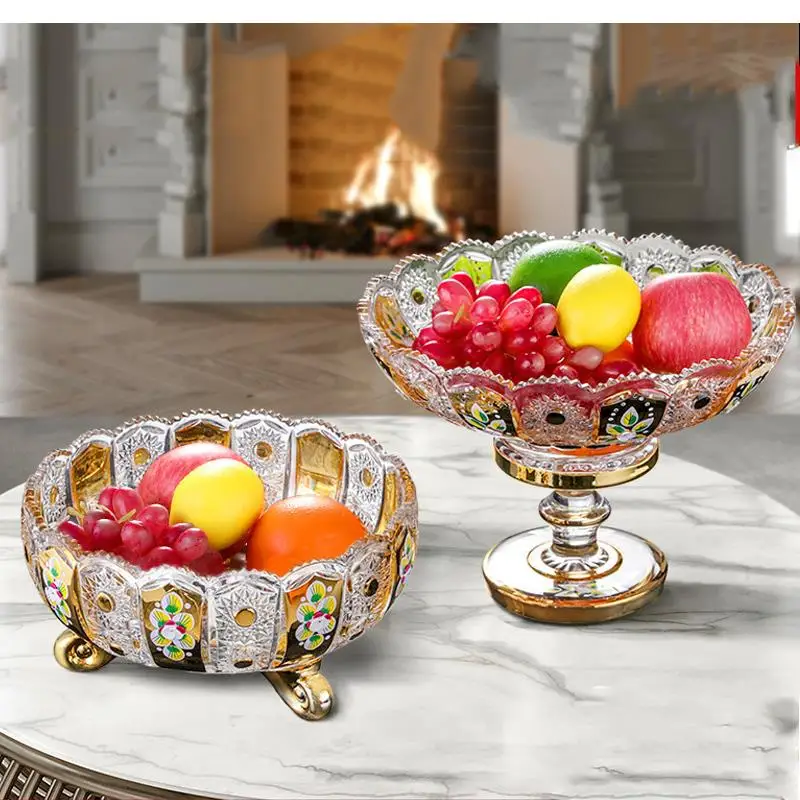 

Fruit Plate Luxury Color Tall Crystal Glass Modern Home Living Room Coffee Table Decoration Ornaments