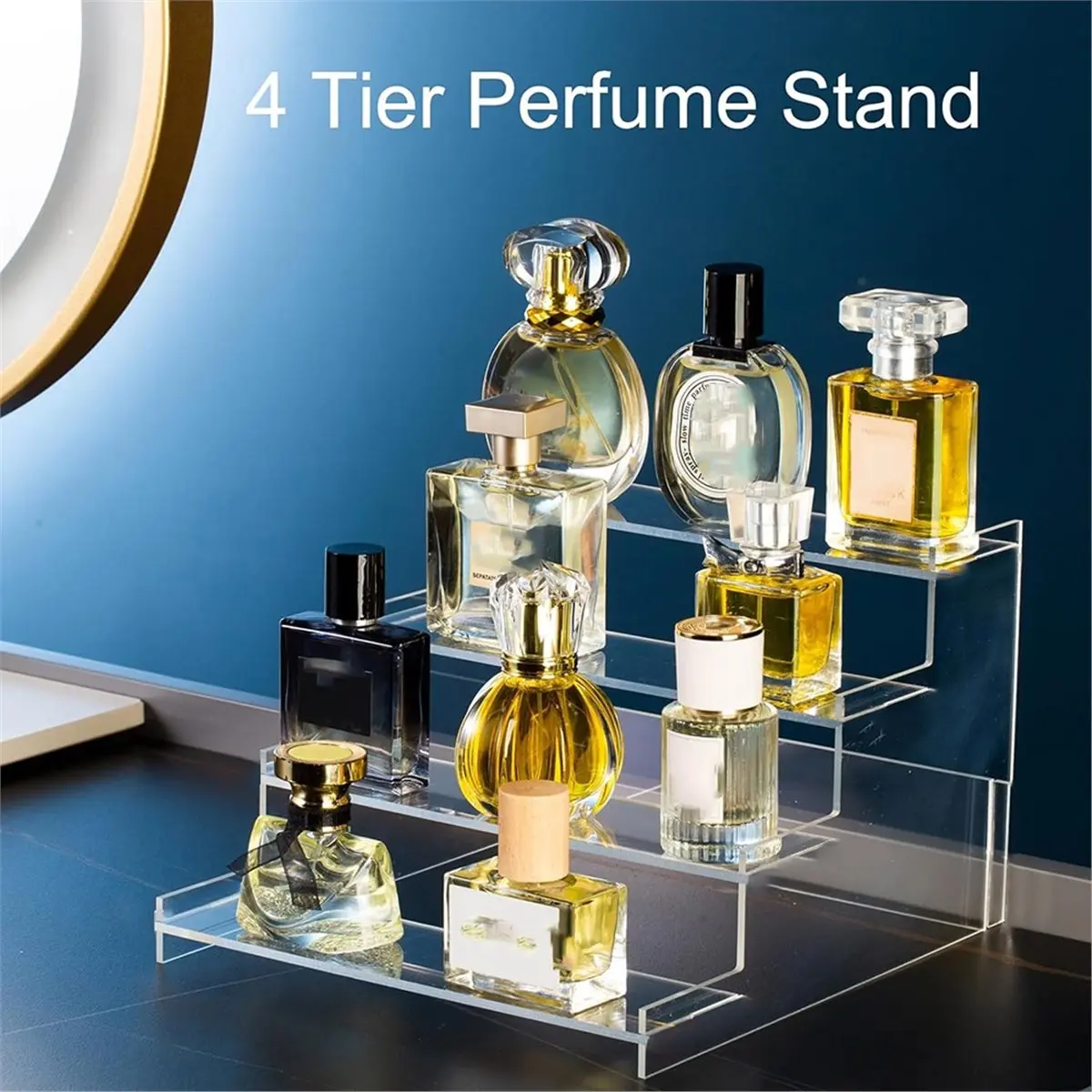 Home Tool 4 Tier Transparency Acrylic Display Risers, Perfume Organizer Stand,Cupcake Holder Shelf for Figures Dessert Display