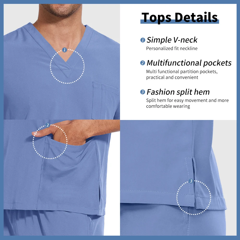 Niaahinn บทความพยาบาลเครื่องแบบผ่าตัด Medical Scrubs ชุดผู้ชาย V คอสั้นเสื้อแขนสั้น Joggers กางเกงชุดขัดชุด