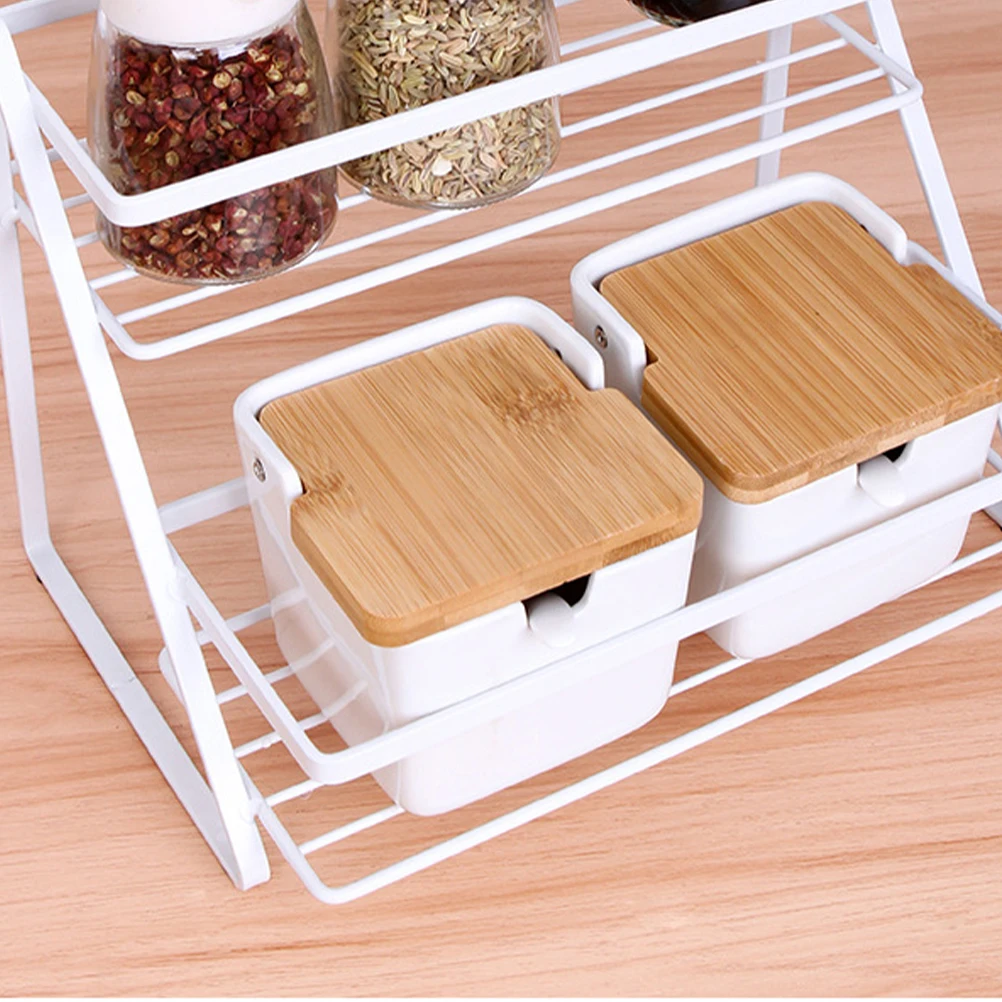 

Two Tier Storage Rack Wrought Iron Desktop ganizer 2 Shelf Hollow Design Anti Slip Pad Home Office Kitchen Bedroom