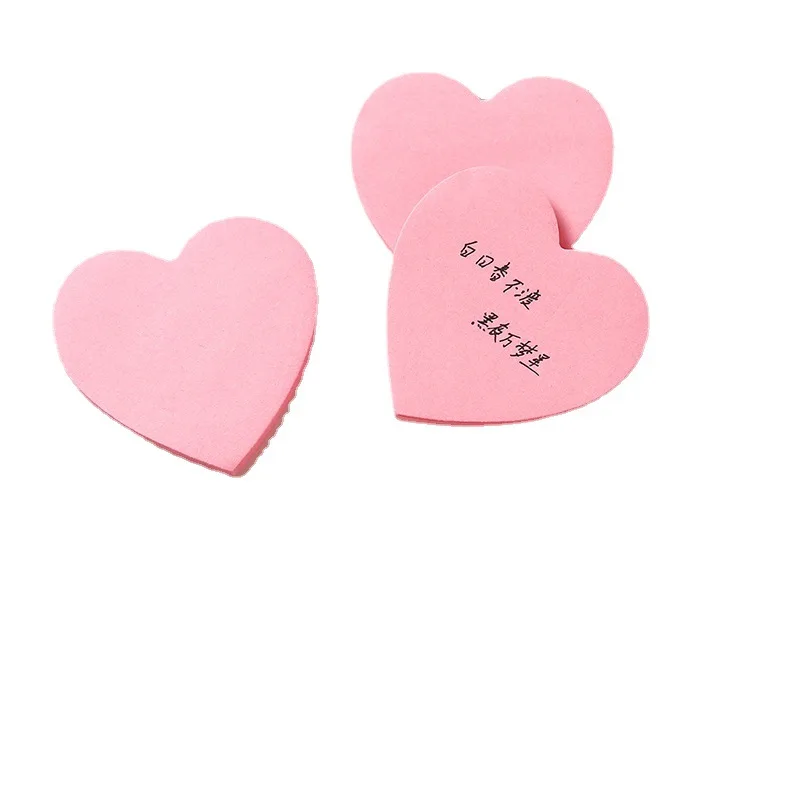 Bloco de notas material escolar luz rosa em forma de coração amor notas pegajosas manuscritas comentários positivos adesivos convenientes atacado