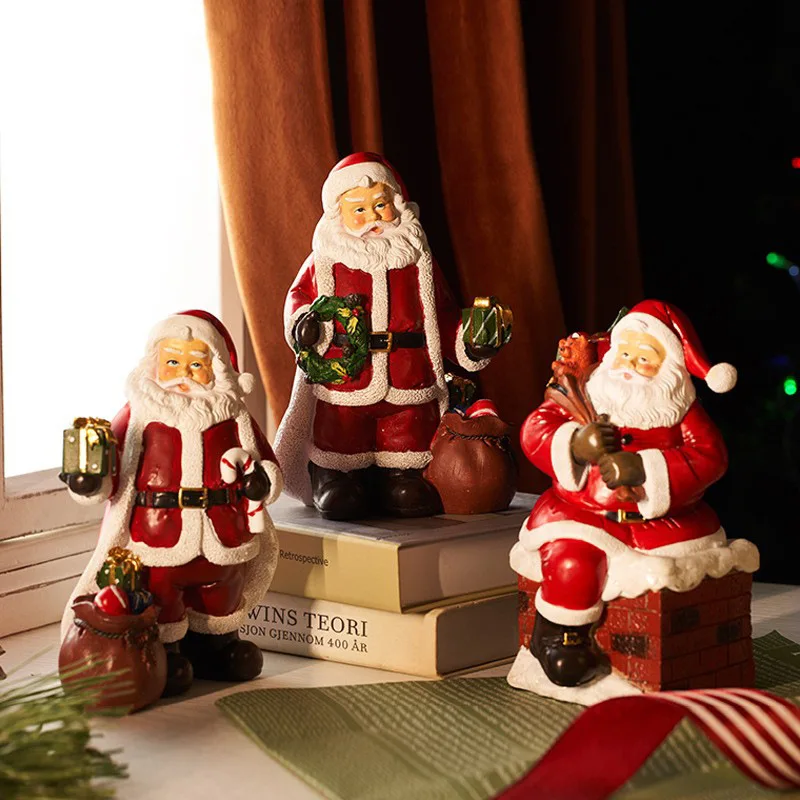 

Handmade Santa Statue‌ - Vintage Resin Christmas Decor for Home & Office, Elegant Party Accent