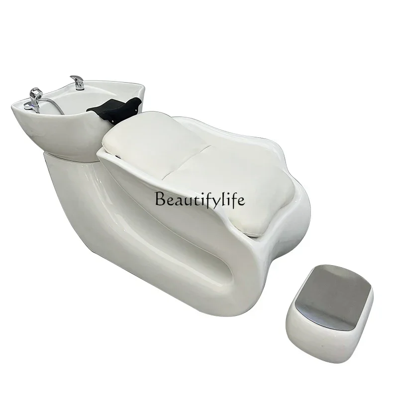 01High-end new shampoo bed, special ceramic basin for barber shop, fashionable half-lying shampoo bed