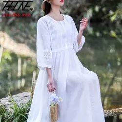 Vestido Feminino 오버사이즈 패션 빈티지 로브, 여성 2023 캐주얼 여성 코튼 롱 드레스, 한국 패션, 여름 신상