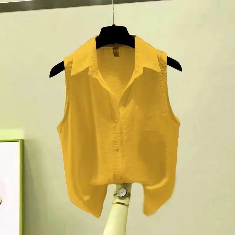 

Women's Loose Fit Sleeveless Shirt Chiffon Base Layer Tank Top Pure Color Versatile Style Summer Fashion 2024 New Arrival