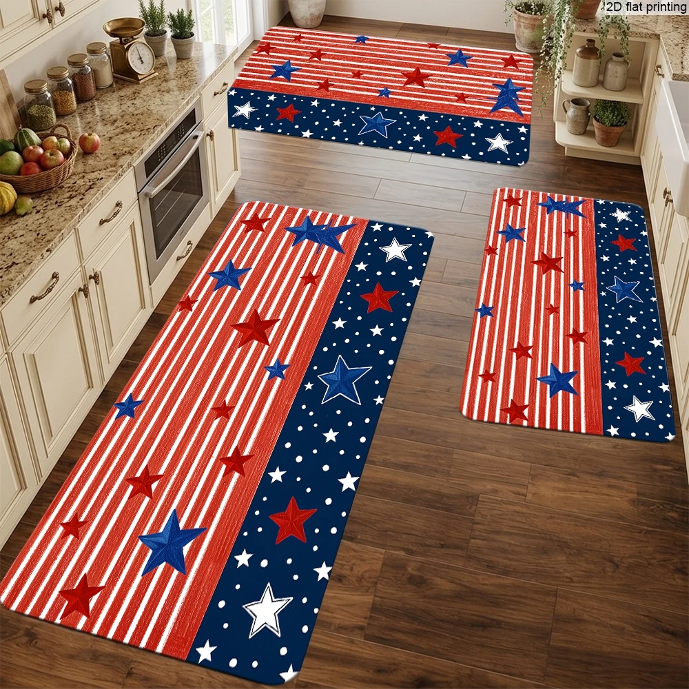 

American-Style Star-Striped Kitchen Floor Mat, Multi-Size Non-Slip Absorbent Mat for Home Use, Decorative Carpet for Living Room, Bedroom, and Entryway, Durable Washable Door Mat, Vintage-Style Kitchen Non-Slip Mat, Small Home Decor Rug