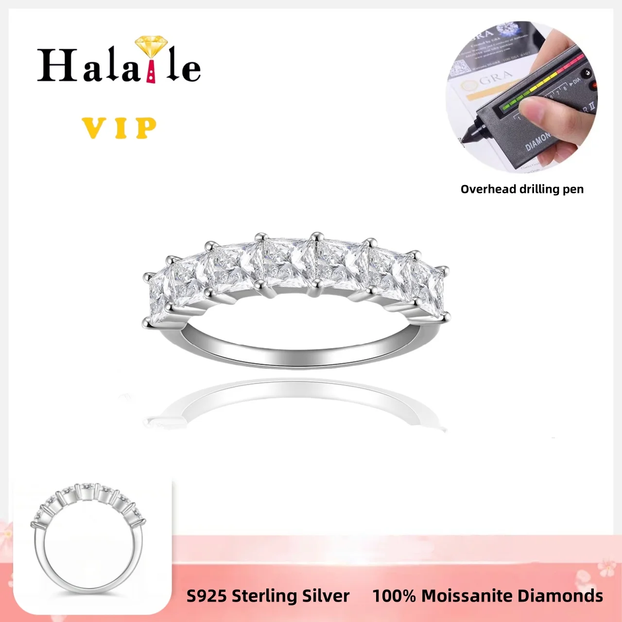 

Halaile 3.5*3.5mm 1.75cttw Princess cut Moissanite Ring For Women 925 Silver Certification Sparkling Wedding Gift