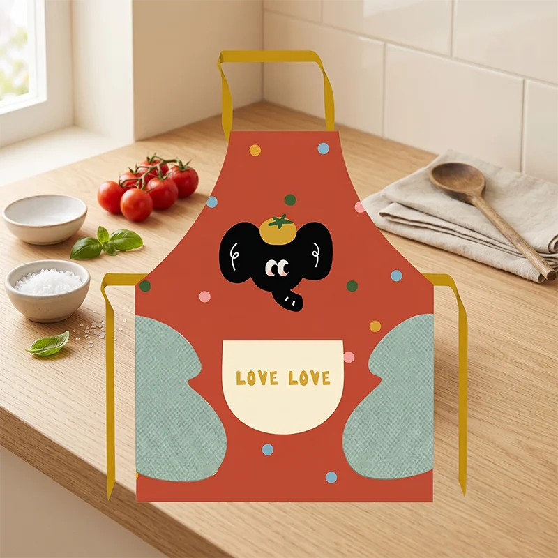 

Funny Animal Elephant Tomato Apron One-Piece Peach Skin Women Kitchen Pinafore Baking BBQ Cafe Waitress Work Wear Home Decor