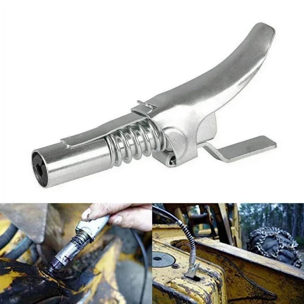 1pc Locking Clamp Type High Pressure Grease Nozzle Double Handle Grease Gun Flat Self-locking Non-leakage Grease Nipple