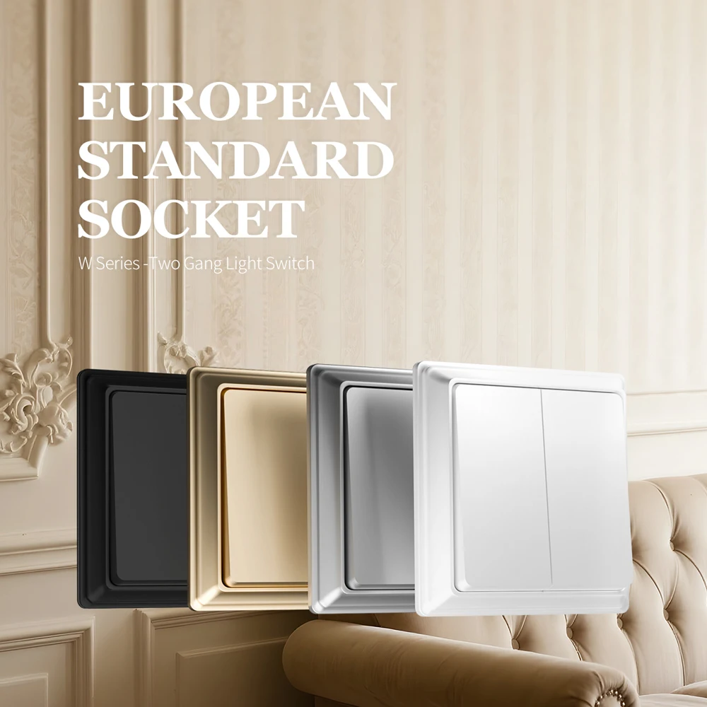 

EU Standard Push Button Light Control 2 Gang 1 Way 2 Way Elegant Wall Swiches Electrical 10A Safety Flame Retardant Switches