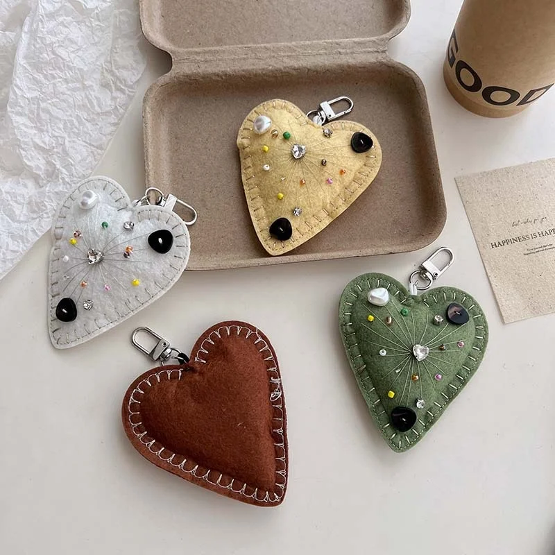 British Style Fabrics Heart Love Car key Chains Mobile Phone Lanyard Anti-loss Cell Phone Mobile Hang Chain Beads