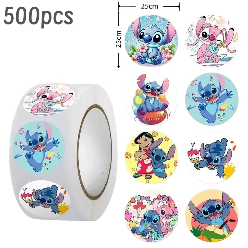 Disney Cartoon Aufkleber Rolle/500 süße Stich My Melody Kuromi Belohnung Aufkleber Student Handbuch Geschenk Dekoration Aufkleber