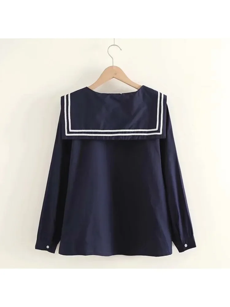 خريف جديد جودة عالية القطن المرأة بلوزة قميص المرأة بحار طوق البحرية قمصان الإناث طويلة الأكمام الحلو JK بلوزة أعلى #6