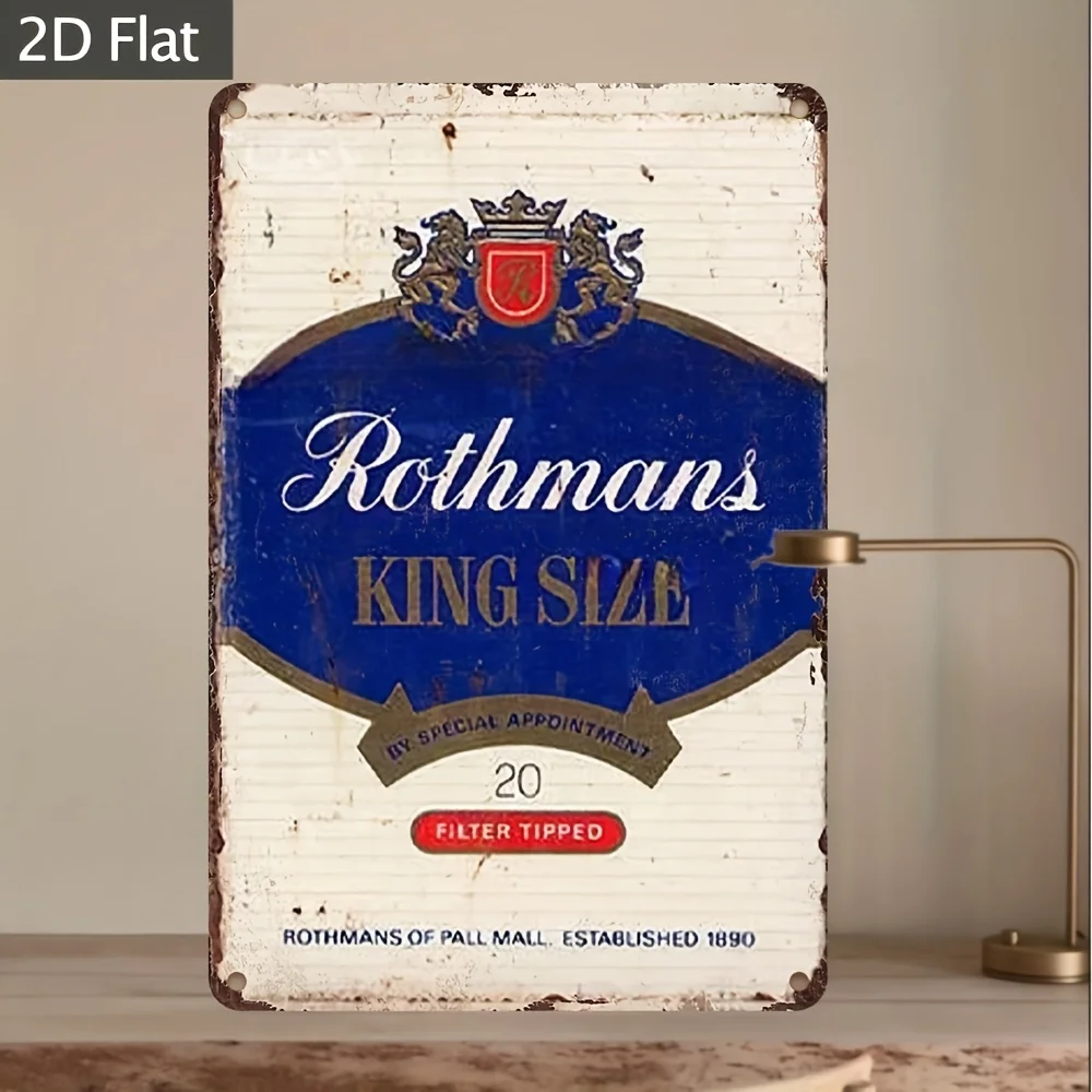 Vintage Metal Sign  - Wall Art with Rothmans King Size Cigarette Design, Est. 1786 & Filter Tip Retro Decor for Home, Bar, Resta
