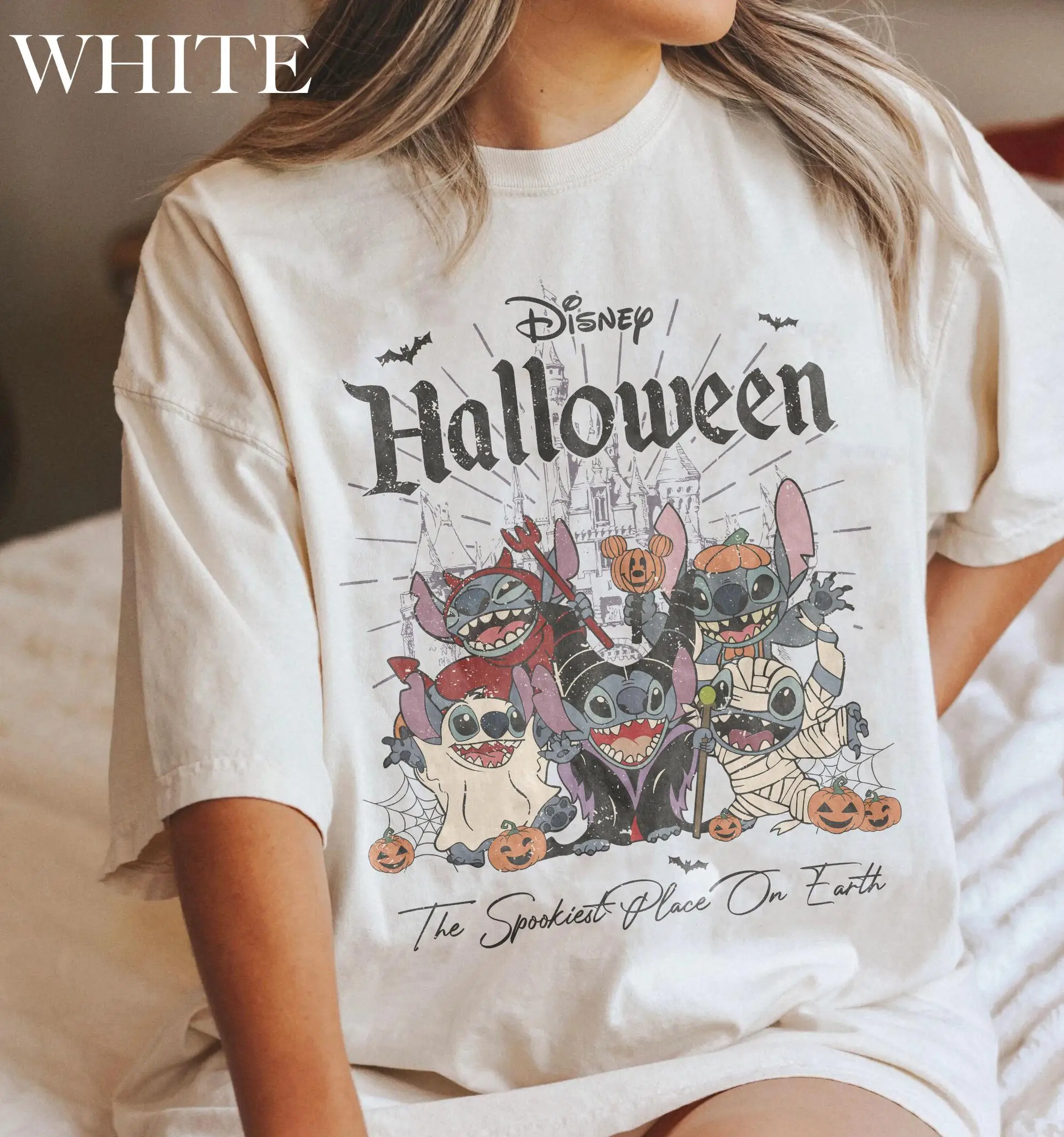 

Винтажная рубашка Disney Stitch Halloween Comfort Colors Рубашка Stitch Horror Хэллоуин Рубашка Disney Halloween