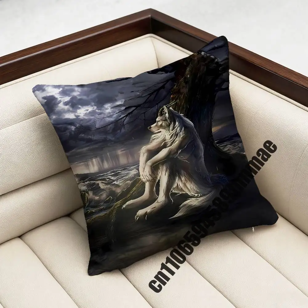 

For Emo White Wolf Sitting Meme Throw Pillow Case Sham 45x45cm 40x40cm Square Car Pillowcase Pad Cushion Cover