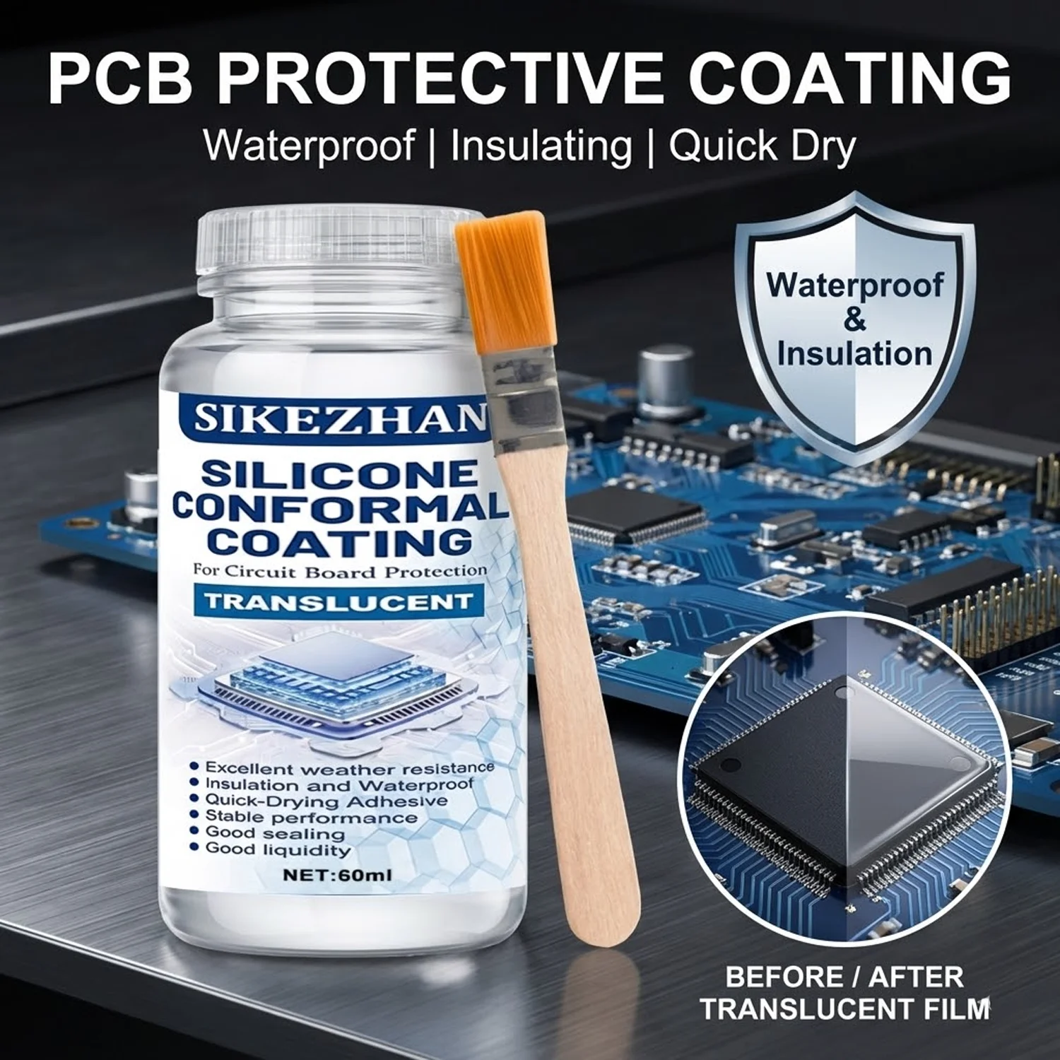 Waterproof Silicone Conformal Coating PCB Protection Lacquer Anti-corrosion Insulation Varnish with Brush for Electronic Repair