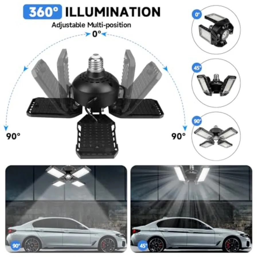 LED Garage Lights -0W, 12000LM 6500K Led Shop Light with 4+1 Deformable Panels, Basement Barn Light Garages Ceiling Lights, E26