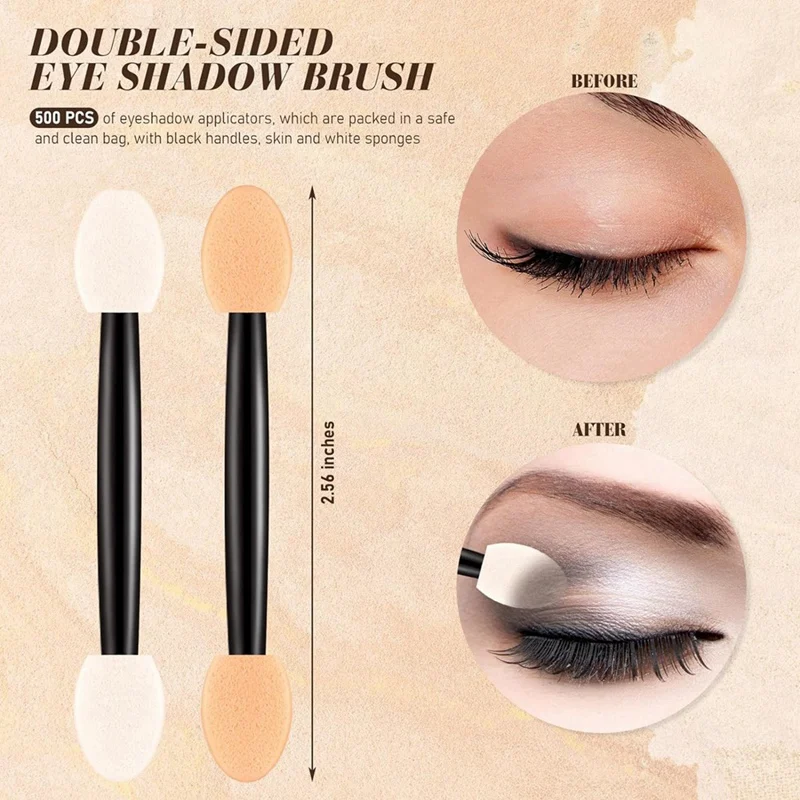 Top-500 Pcs Eyeshadow Applicators Disposable Eye Makeup Applicators Eye Makeup Brushes Eyeshadow Double Sided Applicators