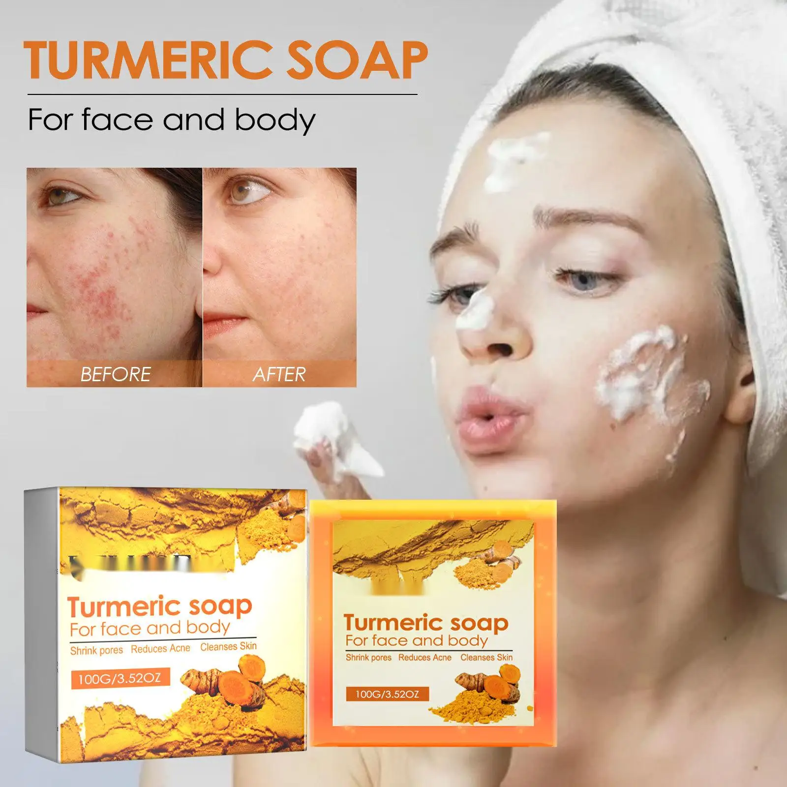 Turmeric Cleansing Soap Deep Pore Cleansing Moisturizing Moisturizing Facial Skin Refreshing Oil Control Cleansing Soap