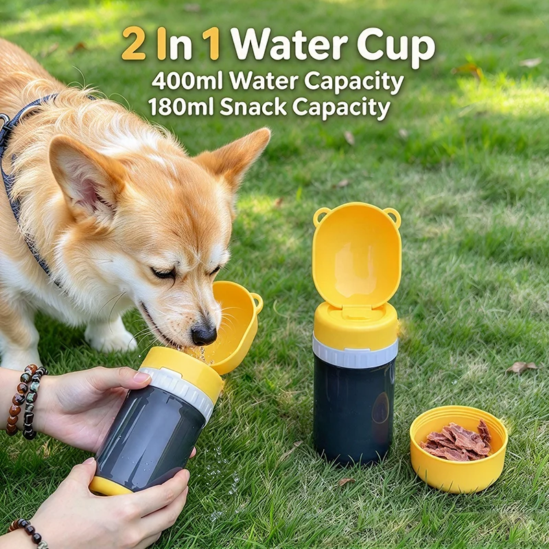 Compact Dual Storage Dog/Cat Travel Bowl 400ml Water + 180ml Food On-the-Go Bowl for Hiking/Camping