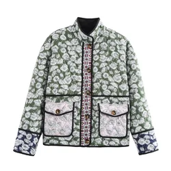 Taop&Za Autumn New Product Women's Fashion and Leisure Versatile Long Sleeve Printed Small Floral Multi Color Cotton Jacket