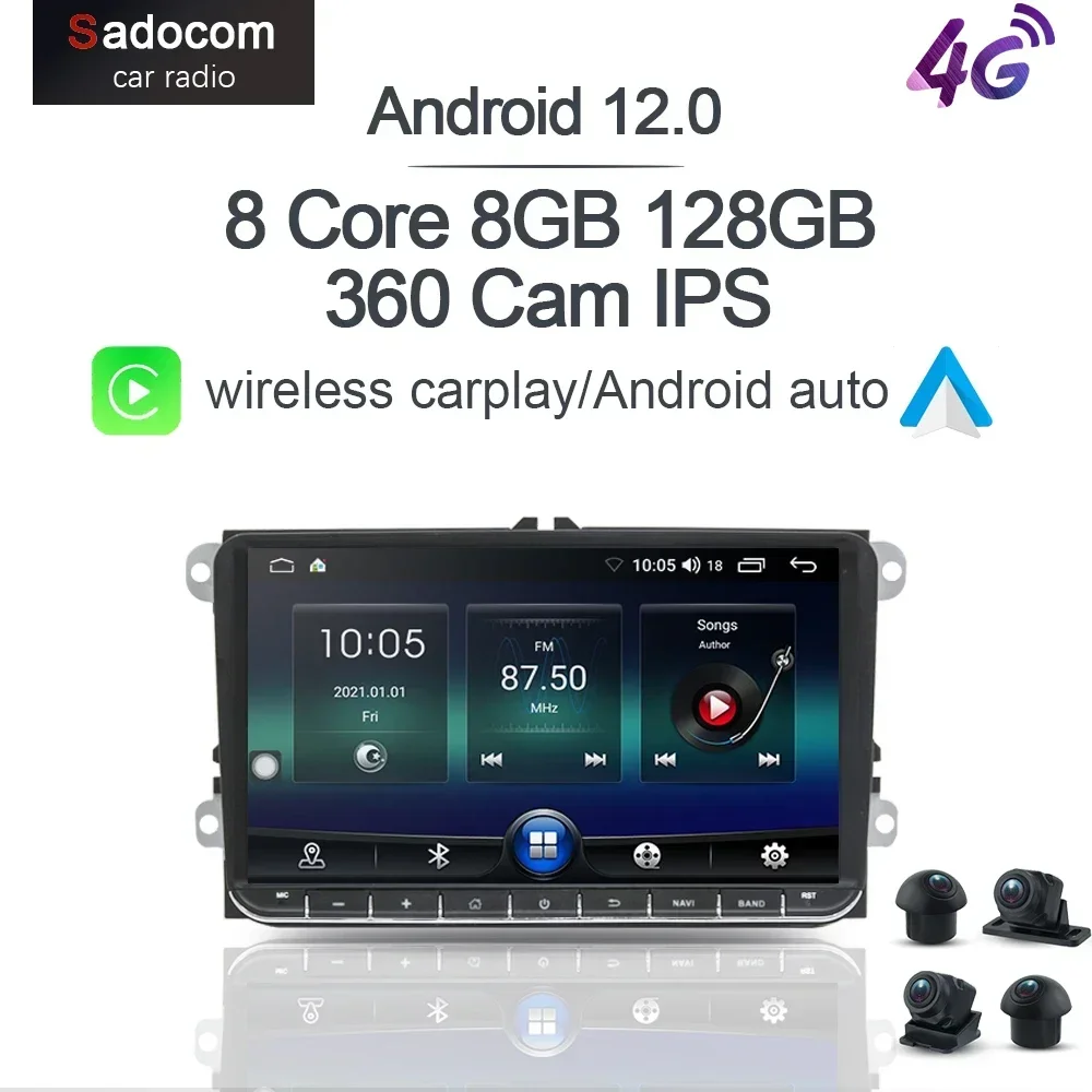 

Автомобильный DVD-плеер Carplay DSP, 9 дюймов, LTE, IPS, Android 12,0, 8 ядер, 8 ГБ + 128 ГБ, RDS, радио, мультимедийный, GPS, Wi-Fi, для VW POLO, PASSAT, B5, B6, Tiguan