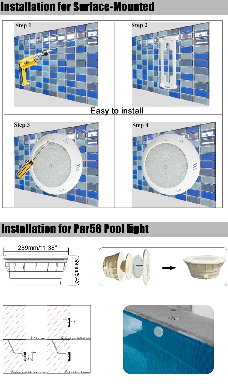 Above Surface Mounted LED Swimming Pool Light Luz Piscina resin filled SMD lights