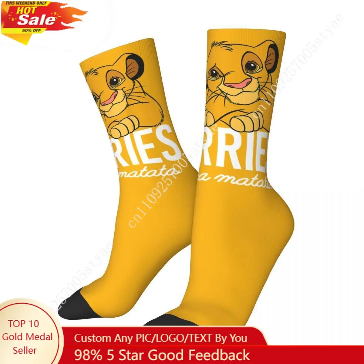 

Autumn Winter Funny Men's Women's New Lion King Socks Classic No Worries Simba Non-slip Soccer Socks