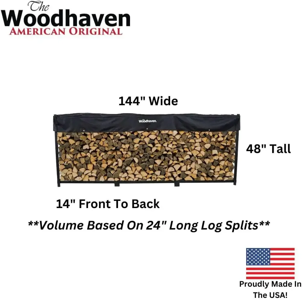 12 Foot 3/4 Cord Black Outdoor Wood Rack - Optional Cover - Heavy Duty Metal Log Rack - Black Powder Coat Finish