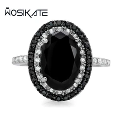 WOSIKATE Trendy Inlaid Black Zirconia Engagement Ring For Women 925 Silver Fashion Jewellery Two Tone Finger Ring