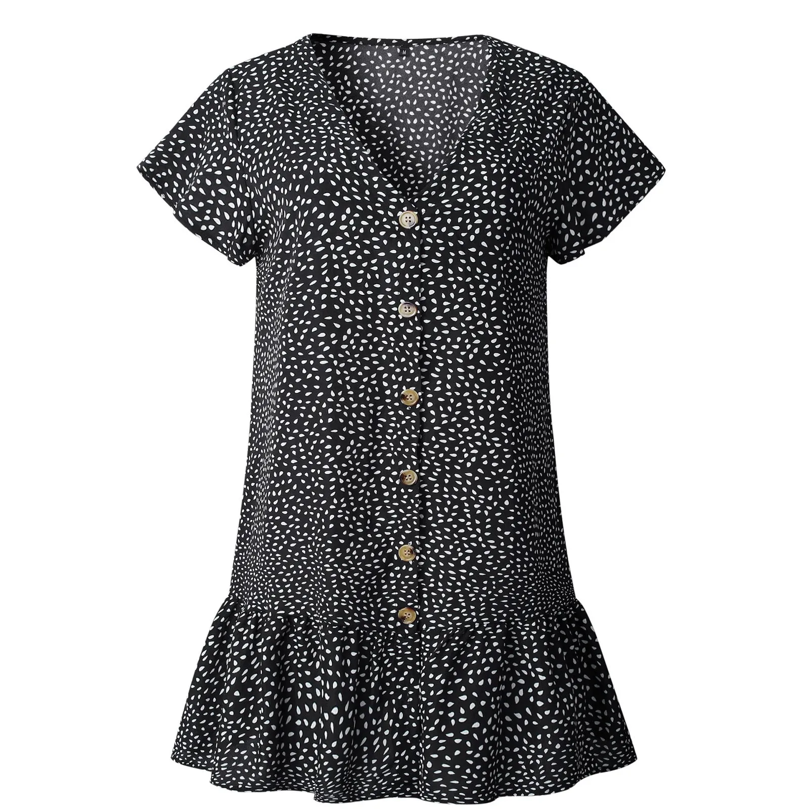 Womens Polka Dot V Neck Button Down Ruffles Loose Short T Casual Women Dress Evening Dresses for Fall Petite Summer Dresses