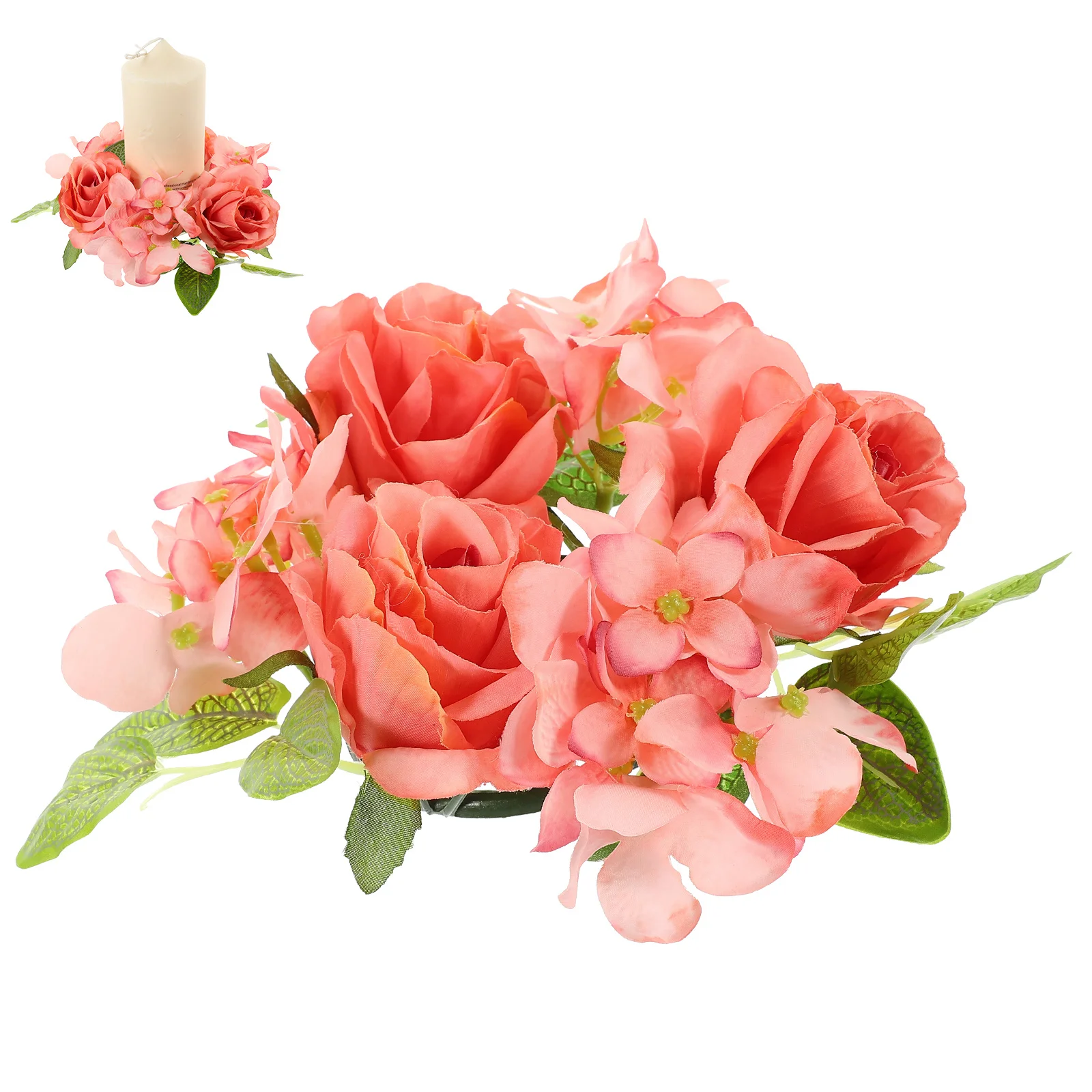 

1pc Artificial Rose Ring Floral Table Ring Decor Decor Wedding Party Centerpiece Faux Flower Garland