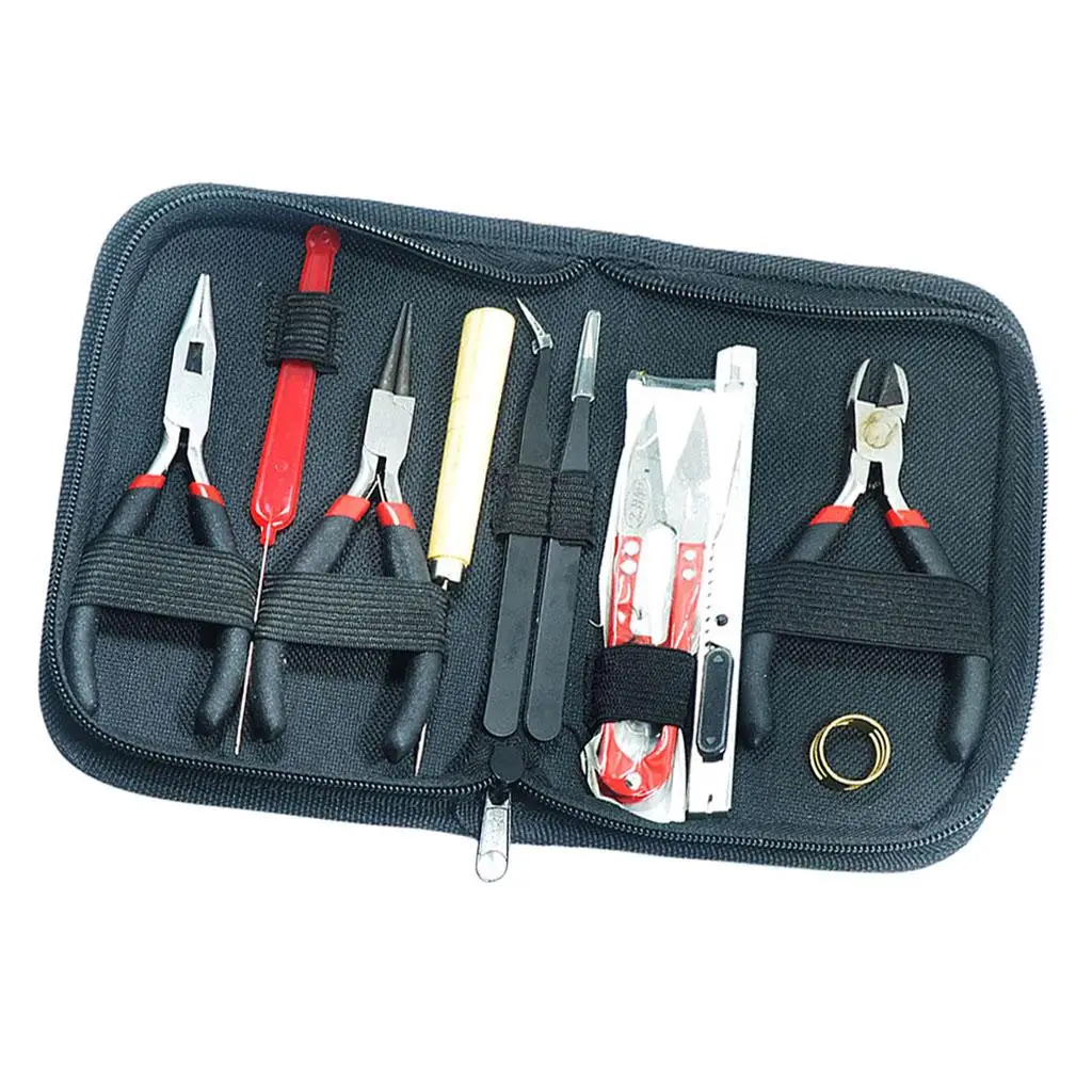 11pcs JEWELLERY KIT Awl Scissors Beading Pliers Sets Crafting