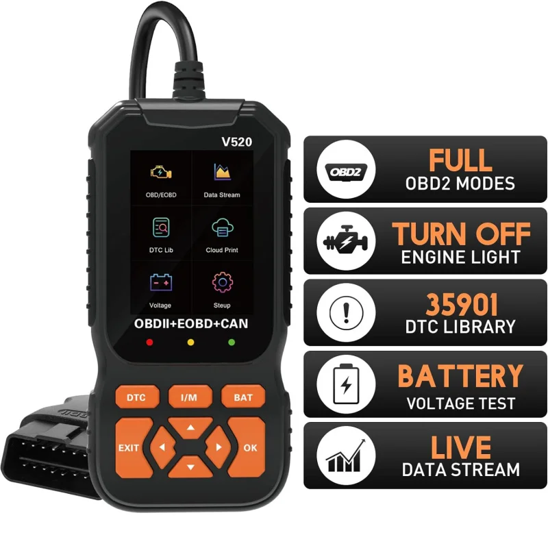 

Автомобильный диагностический сканер OBD2 V520, 10-язычная поддержка кода неисправности двигателя, инструмент сброса