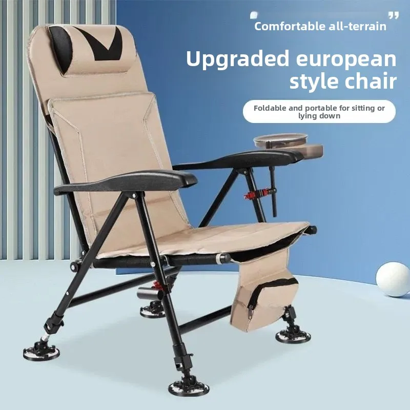 For Portable Folding Reclining Fishing Chair Multi Functional All Terrain Outdoor Seat Stool Lightweight Compact Design