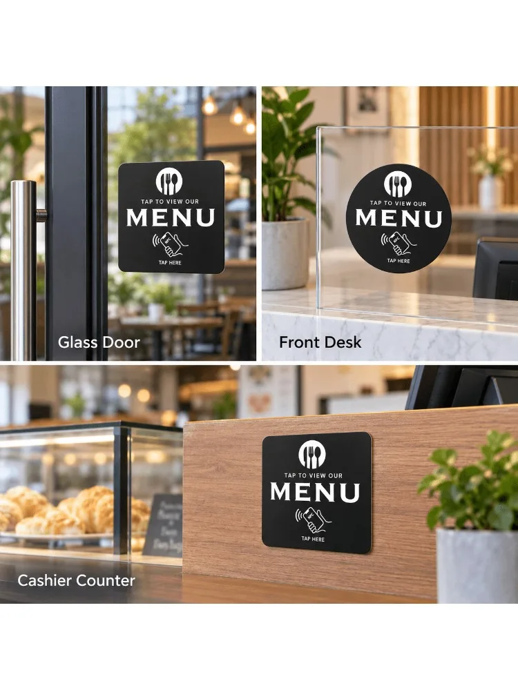 NFC 215 Quadratische und Runde Programmierbare Google-Bewertungs-Menükarte 13,56 MHz Selbstklebender PVC-Tisch-NFC-Tag für Restaurants, Cafés und Geschäfte