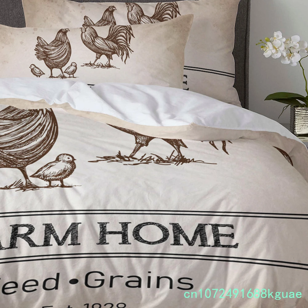 Vintage Farm Animal Chicken Retro Duvet Cover With Pillow Case Custom 3pcs Bedding Set Quilt Cover Double Bed Home Textile 5