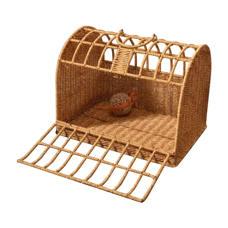 The rattan cat kennel portable cat bag is convenient to carry in all seasons, the universal breathable cat going out bag, and th