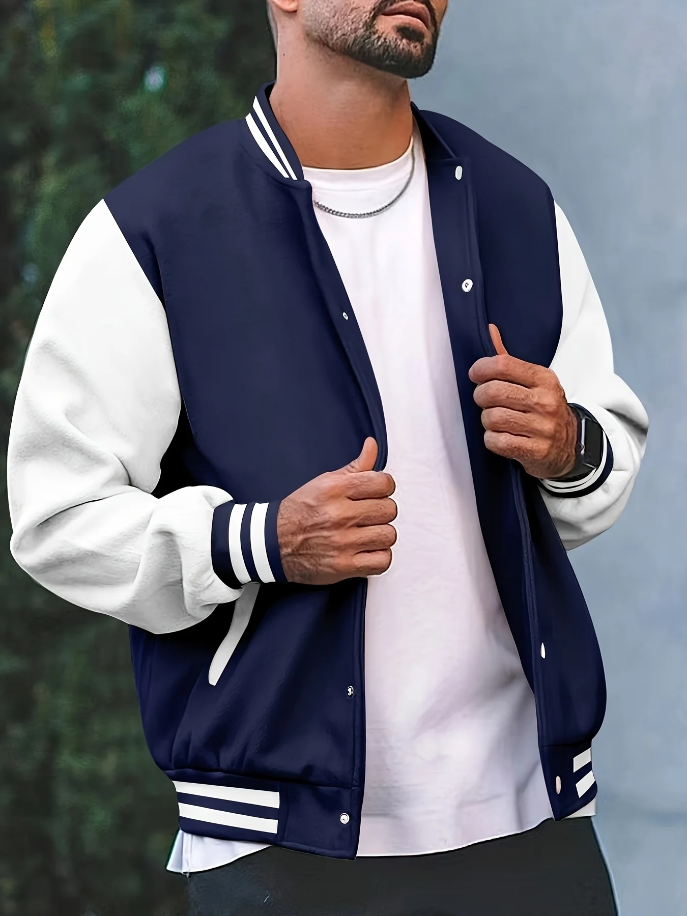 Herren College-Style Kontrastfarbene Leichte Baseball-Jacke, Lässig für Frühling, Herbst und Winter, Bestseller, Tägliches Geschenk – Detail 2