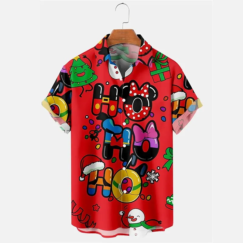 

Hawaiian style Merry Christmas casual shirt New Year red men's collar button short sleeved top fashion comfortable men's shirts