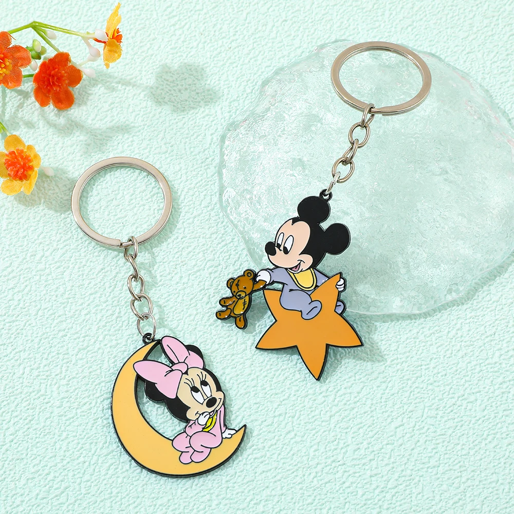 Cute Mickey & Minnie Enamel Keychain Pendant Couple Lover Animal Keyring Valentine's Day Gift Enamel Key Ring