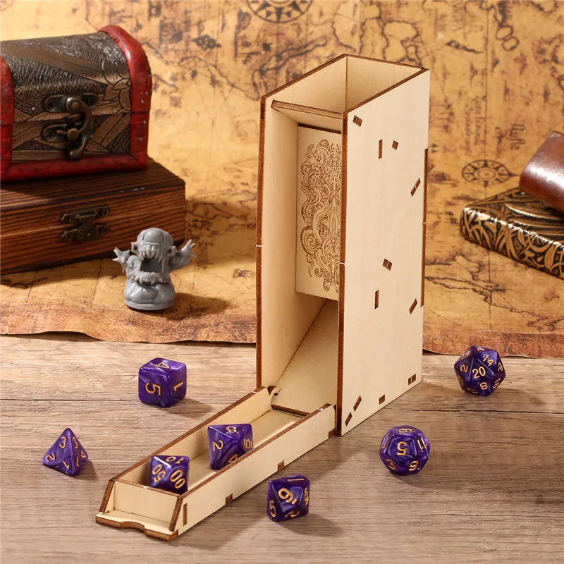 

Portable Octopus Monster Wooden Dice Tray Table Games Accessory for RPG Collapsible Tower Foldable Dice Storage Box (no dice)