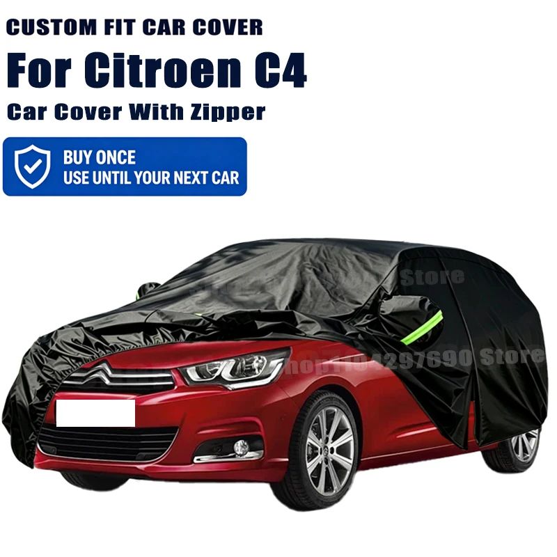 For Citroen C4 Outdoor Full Car Cover With Zipper Snow Cover Sunshade Waterproof Dustproof Exterior Protection