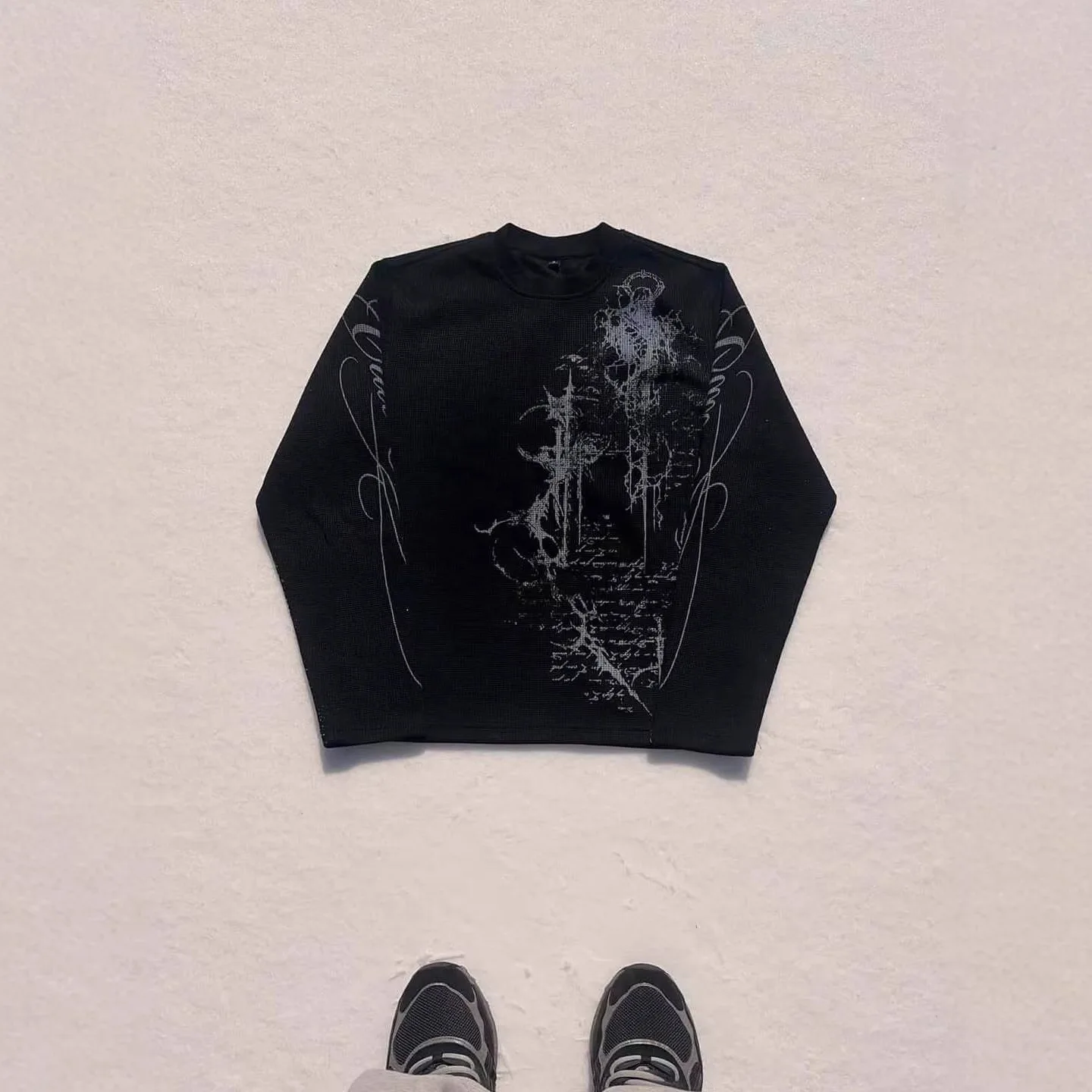 2000s Harajuku retro Y2k subculture style printed long sleeved T-shirt top American highstreet trendy versatile long sleeved top
